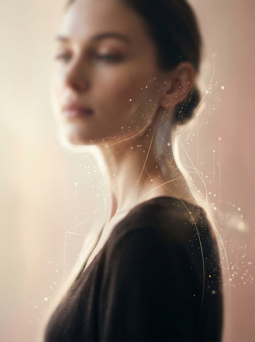 Woman portrait with abstract AI analysis elements